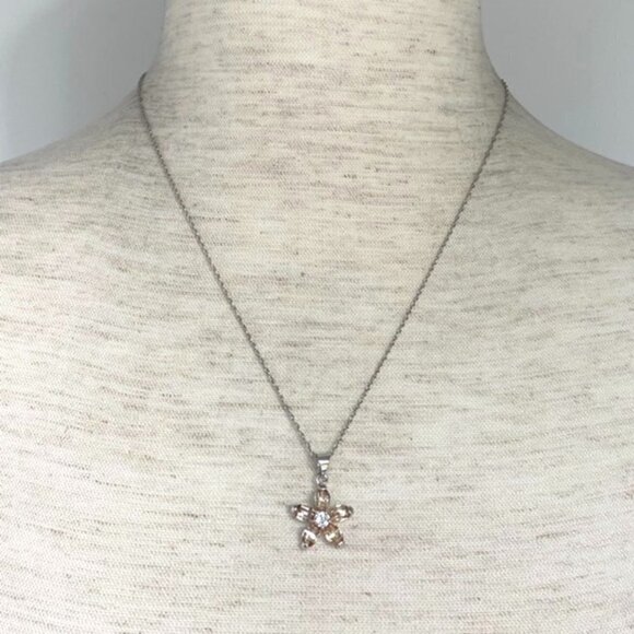 Sterling Silver Checkerboard Faceted CZ Flower Pendant Necklace & Stud Earrings - Picture 12 of 16
